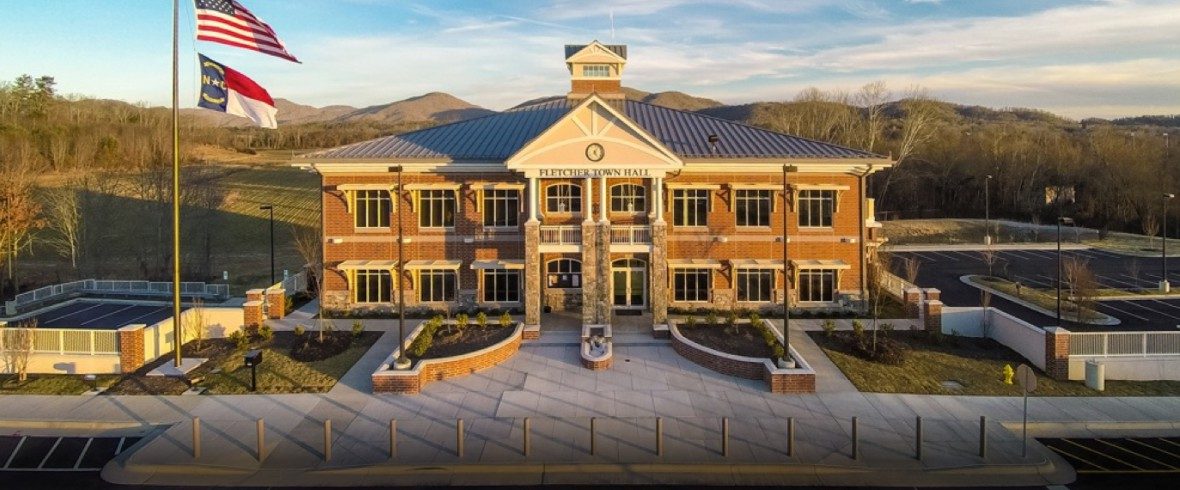 Fletcher Town Hall building - aerial view